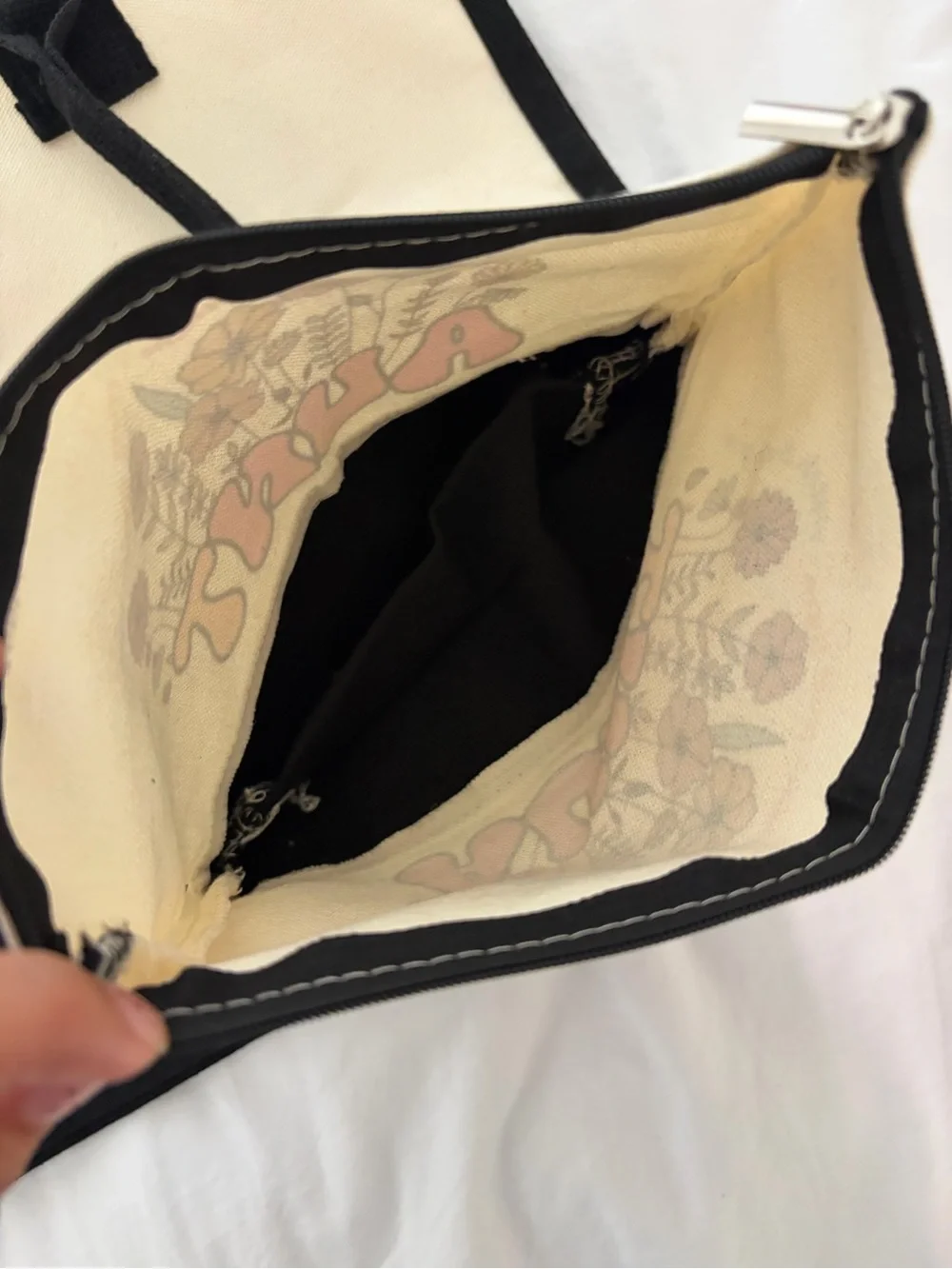 Canvas Floral Tote and Pouch Set - Cream & Black
